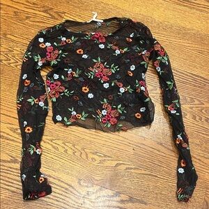 Floral Embroidered Black Top